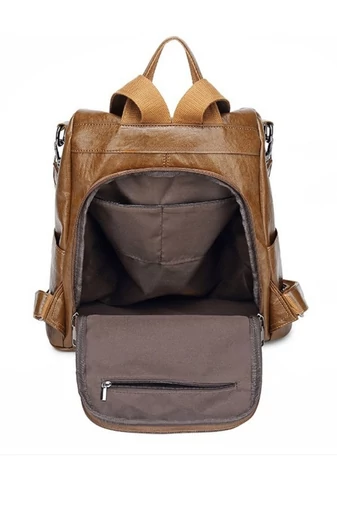 Rucsac Dama Din PU Elegant Și Compact, Comapartimente Multiple Maro 29*33*16cm