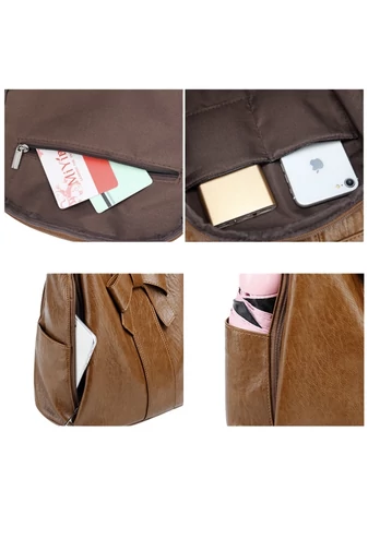 Rucsac Dama Din PU Elegant Și Compact, Comapartimente Multiple Maro 29*33*16cm