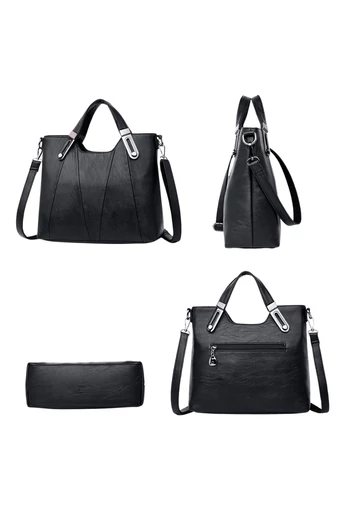 Geantă Damă Elegantă Din PU Cu Mânere Și Curea Reglabilă Negru 30*12*25cm