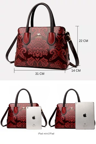 Geantă De Mana Si De Umar Din PU Model Floral Reliefat Negru 31*14*22cm