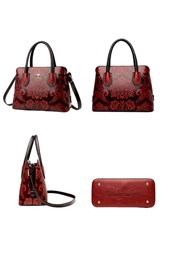 Geantă De Mana Si De Umar Din PU Model Floral Reliefat Negru 31*14*22cm