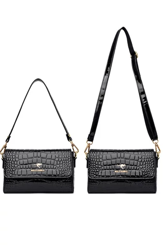 Geantă Cossbody Elegantă Din PU Cu Textură Crocodil Neagră 23*7*15cm