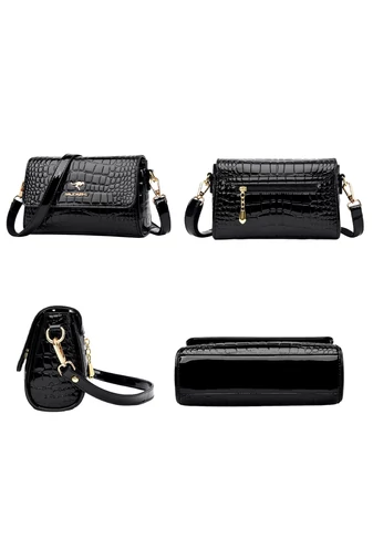 Geantă Cossbody Elegantă Din PU Cu Textură Crocodil Neagră 23*7*15cm