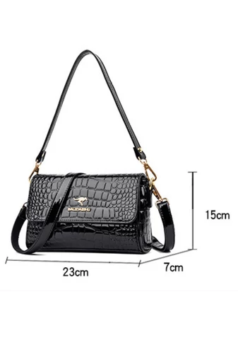 Geantă Cossbody Elegantă Din PU Cu Textură Crocodil Neagră 23*7*15cm