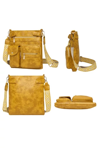 Geantă Crossbody Și De Mână Galben Șters Multifuncțională Din PU Multiple Compartimente 25*28cm