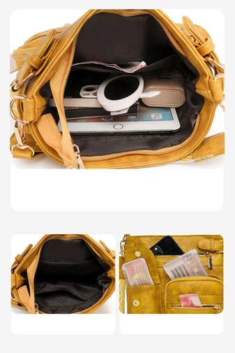 Geantă Crossbody Și De Mână Galben Șters Multifuncțională Din PU Multiple Compartimente 25*28cm