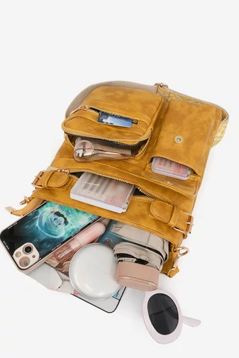 Geantă Crossbody Și De Mână Galben Șters Multifuncțională Din PU Multiple Compartimente 25*28cm