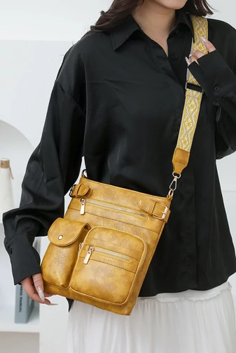 Geantă Crossbody Și De Mână Galben Șters Multifuncțională Din PU Multiple Compartimente 25*28cm