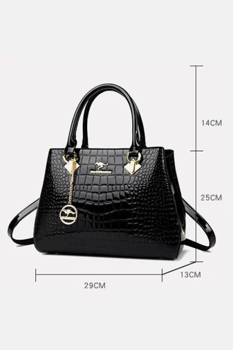 Geantă De Mână Și De Umăr Elegantă Neagră Din PU Cu Textură Crocodil 29*13*25cm