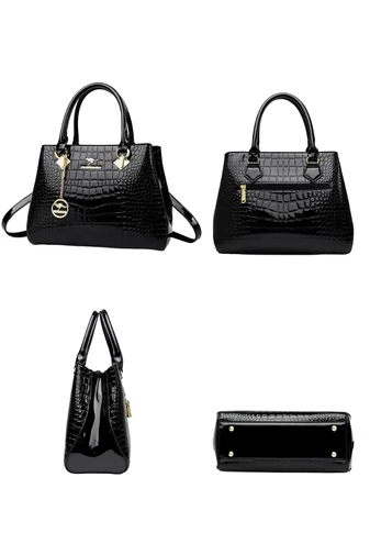 Geantă De Mână Și De Umăr Elegantă Neagră Din PU Cu Textură Crocodil 29*13*25cm