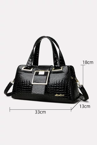 Geantă Elegantă Neagră De Mâna Și Umăr Din PU Cu Model Crocodil Și Barete Duble 33*13*18cm