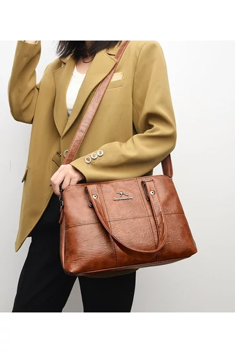 Geantă De Umăr Și De Mână Elegantă Maro Din PU Cu Bretea Reglabilă 32*11*22cm