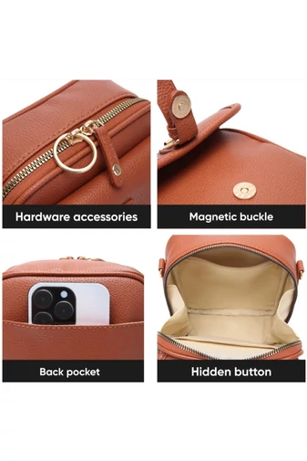 Geantă Crossbody Maro Din PU Cu Design Compact Și Compartimentare Practică 20*8*17cm