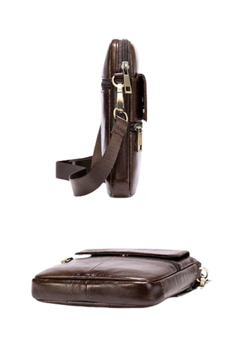 Geantă Bărbați Crossbody Din Piele Naturală Cu Bretea Reglabilă Neagră 11*15*2.5 Cm