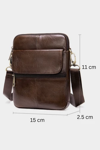 Geantă Bărbați Crossbody Din Piele Naturală Cu Bretea Reglabilă Neagră 11*15*2.5 Cm