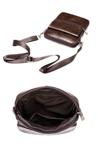 Geantă Bărbați Crossbody Din Piele Naturală Cu Bretea Reglabilă Neagră 11*15*2.5 Cm