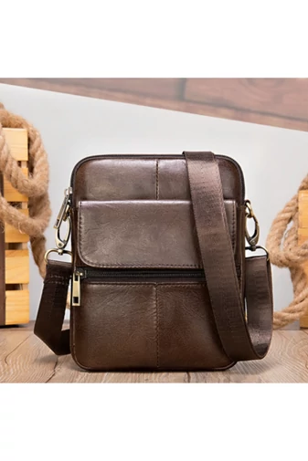 Geantă Bărbați Crossbody Din Piele Naturală Cu Bretea Reglabilă Neagră 11*15*2.5 Cm