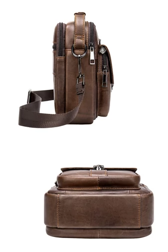 Geantă Bărbați Crossbody Maro Închis Din Piele Naturală Și Compartimente Multiple 17*5*18cm