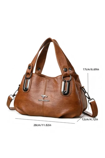 Geantă Elegantă De Damă Din PU, Cu Două Mânere Și Curea De Umăr Detașabilă, Albă, 17*28*12cm 