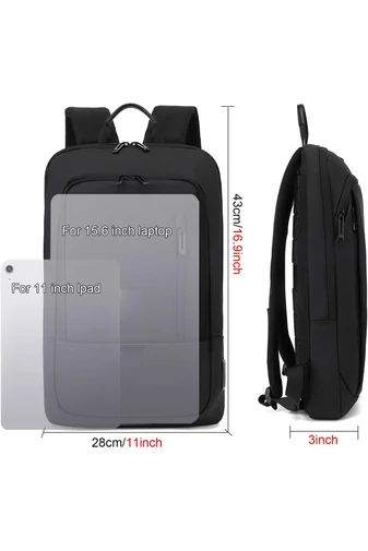 Rucsac Business Slim Negru Din Material Oxford, Rezistent La Apă, Cu Port USB Și Compartiment Laptop 15.6", 27x6x43cm