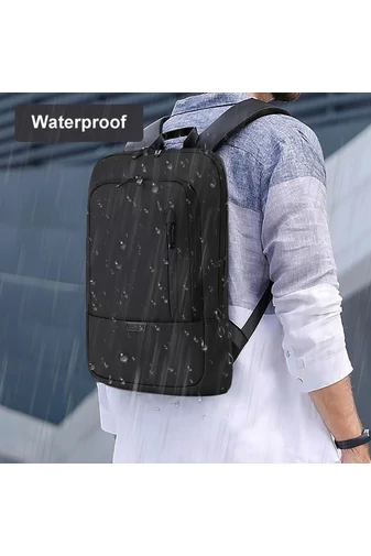 Rucsac Business Slim Negru Din Material Oxford, Rezistent La Apă, Cu Port USB Și Compartiment Laptop 15.6", 27x6x43cm