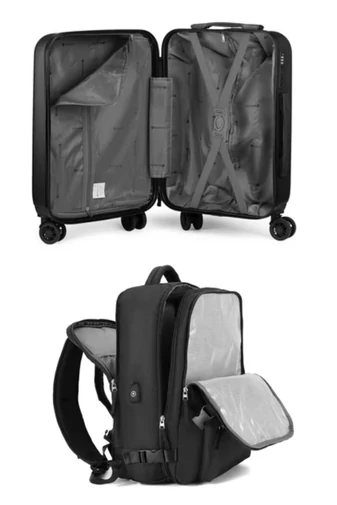 Set Troler De Cabină / Rucsac Wizzair, Ryanair Bagaj De Mână 40*30*20cm / 55*35*22cm Cu Roți Detașabile Negru