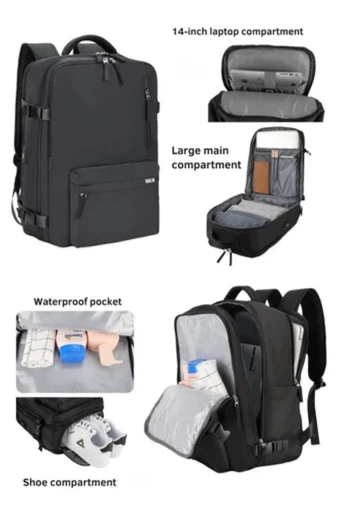 Set Troler De Cabină / Rucsac Wizzair, Ryanair Bagaj De Mână 40*30*20cm / 55*35*22cm Cu Roți Detașabile Negru
