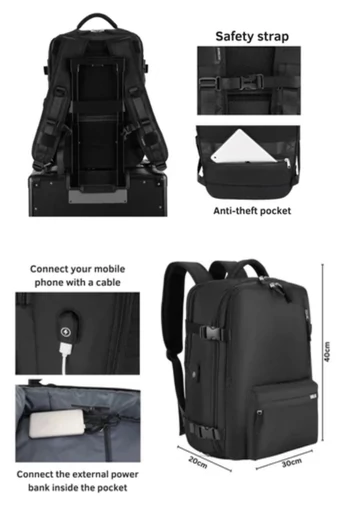 Set Troler De Cabină / Rucsac Wizzair, Ryanair Bagaj De Mână 40*30*20cm / 55*35*22cm Cu Roți Detașabile Negru