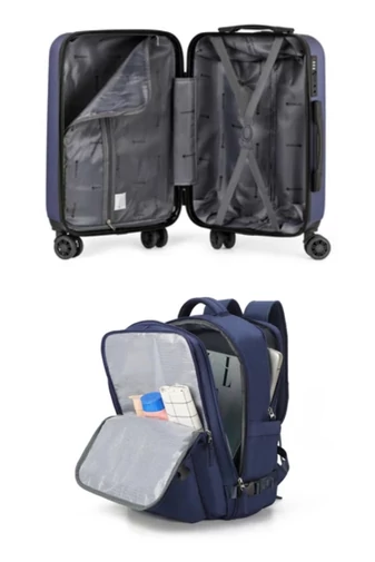 Set Troler De Cabină / Rucsac Wizzair, Ryanair Bagaj De Mână 40*30*20cm / 55*35*22cm Cu Roți Detașabile Negru
