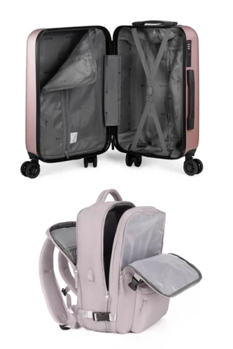 Set Troler De Cabină / Rucsac Wizzair, Ryanair Bagaj De Mână 40*30*20cm / 55*35*22cm Cu Roți Detașabile Negru