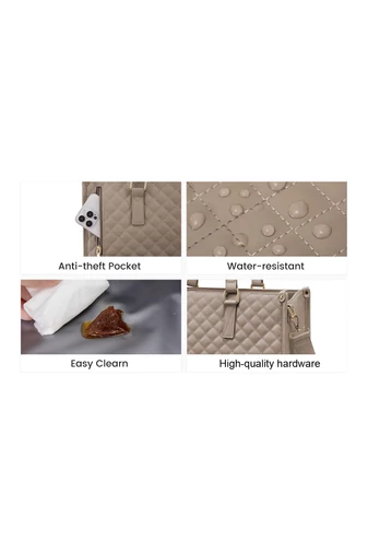 Geantă Tote Kaki Matlasată pentru Femei cu Compartiment Laptop 15.6”, Compartiment Termo pentru Prânz și Portofel, Business/Office/College/Casual (43x16x32cm)