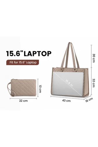 Geantă Tote Kaki Matlasată pentru Femei cu Compartiment Laptop 15.6”, Compartiment Termo pentru Prânz și Portofel, Business/Office/College/Casual (43x16x32cm)