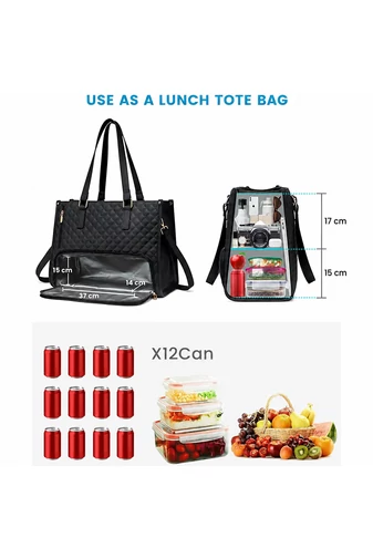 Geantă Tote Kaki Matlasată pentru Femei cu Compartiment Laptop 15.6”, Compartiment Termo pentru Prânz și Portofel, Business/Office/College/Casual (43x16x32cm)