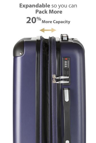 Troler De Cabină Rigid Extensibil Din ABS Cu 4 Roți Duble Blocabile 360° Și Protecții Antișoc Albastru Închis 56*38*21cm