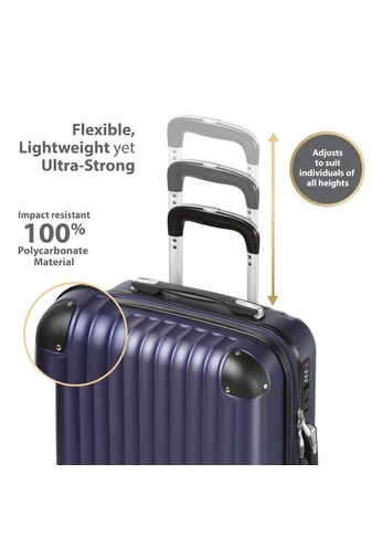 Troler De Cabină Rigid Extensibil Din ABS Cu 4 Roți Duble Blocabile 360° Și Protecții Antișoc Albastru Închis 56*38*21cm