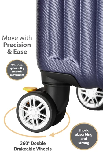Troler De Cabină Rigid Extensibil Din ABS Cu 4 Roți Duble Blocabile 360° Și Protecții Antișoc Albastru Închis 56*38*21cm