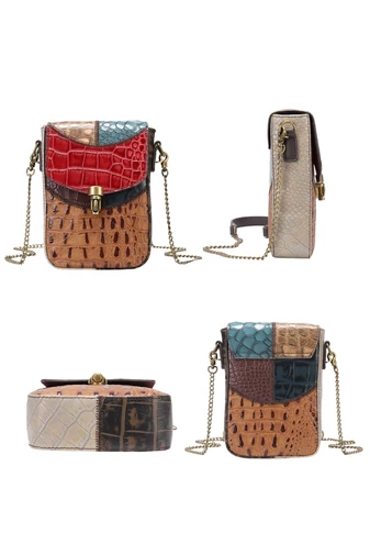 Geantă Crossbody Din piele Naturală Multicolor Cu Model  17*12*5cm
