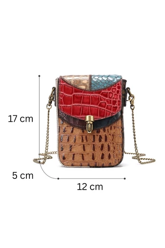 Geantă Crossbody Din piele Naturală Multicolor Cu Model  17*12*5cm