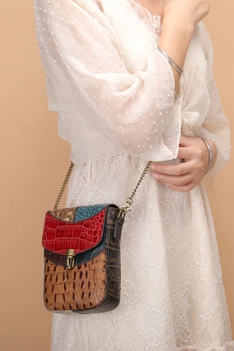 Geantă Crossbody Din piele Naturală Multicolor Cu Model  17*12*5cm