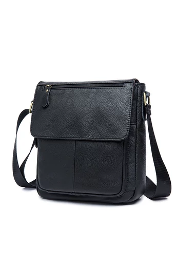 Bonluo Geantă Crossbody De Bărbați Neagră Din Piele Naturală Dimensiune (28*22*6 cm)