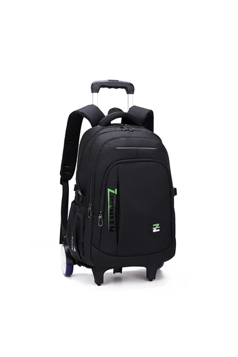Bonluo Ghiozdan Negru/Verde Pe Două Roți Mari Cu Suport Detașabil Din Material Impermeabil Dimensiune 50*33*24cm