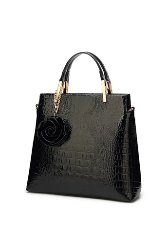 Bonluo Geantă De Mână/Umăr Neagră Cu Model Accesorizat Cu Un Trandafir Dimensiune 26*30*11cm 