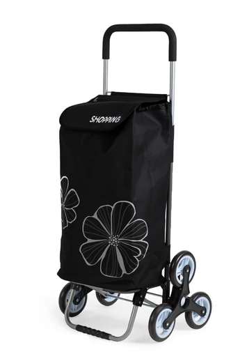 Cărucior Cumpărături Negru Cu Model Flori Pliabil Cu 6 Roți De Dimensiunea  120*45*35 cm
