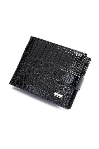 Portofel Bonluo Negru Din Piele Naturală Lăcuită De Dimensiunea 10*12*2.5 cm