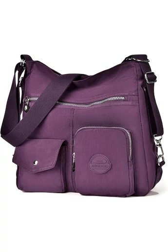 Geantă Hobo Damă Bonluo Violet Închis Cu Etichetă RFID, Din Material Impermeabil,  Dimensiunea 33*34*11cm 