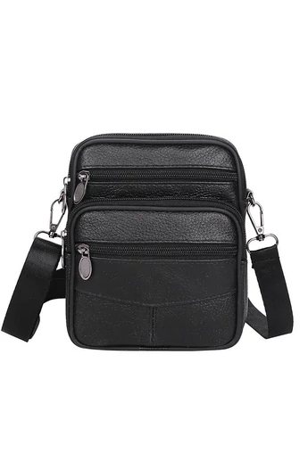 Geantă Bonluo De Bărbati Crossbody Si De Brâu Neagră Din Piele Naturală Dimensiune Mică (18*15*6cm)
