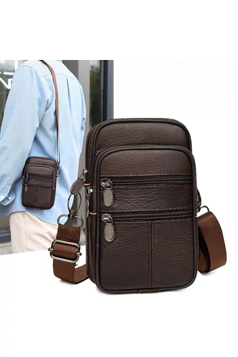 Geanta Mini Bonluo Crossbody Si De Brâu Maro Închis Din Piele Naturală Dimensiune (19*11*5cm)