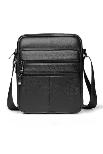 Geantă Crossbody Neagră De Barbați Bonluo Din Piele Naturală Dimensiune (23*19*7cm)