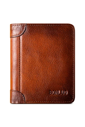Bonluo Portofel Maro Pentru Bărbați Material Piele Naturală Dimensiune 12.5* 10* 1.5cm