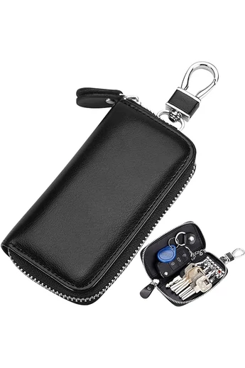 Husa Breloc Multifuncțional Pentru Chei Negru Bonluo Cu Funcție De Agățare Din Piele Naturală (11*6*2 cm)
